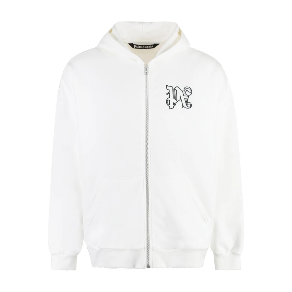 Palm Angels Homme Blanc Sweatshirts Et Sweats À Capuche, Taille: M Monogram Zipped Sweat À Capuche