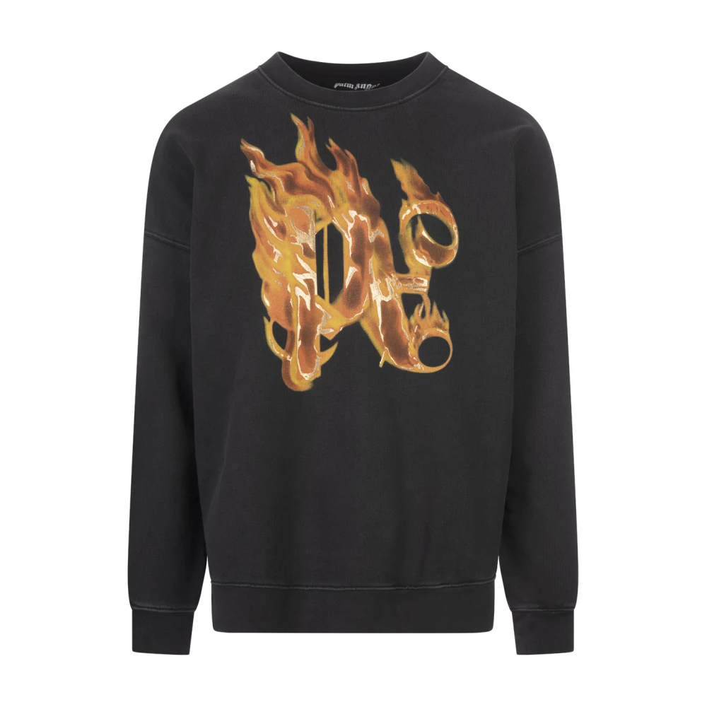 Palm Angels Vurig Monogram Crew-neck Sweatshirt Grijs Gray Heren