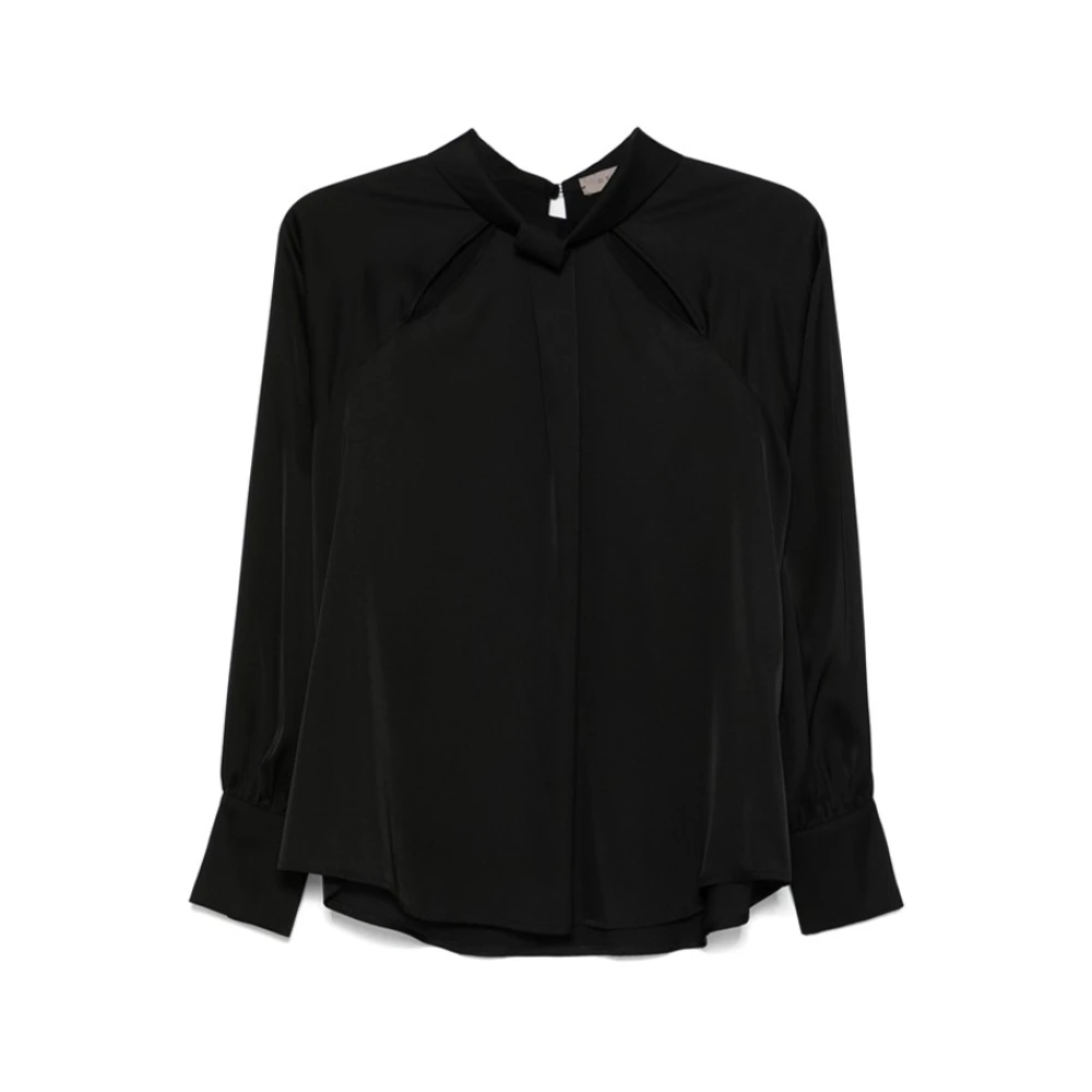 D.Exterior Zwarte Satijnen Blouse met Elegante Details Black Dames