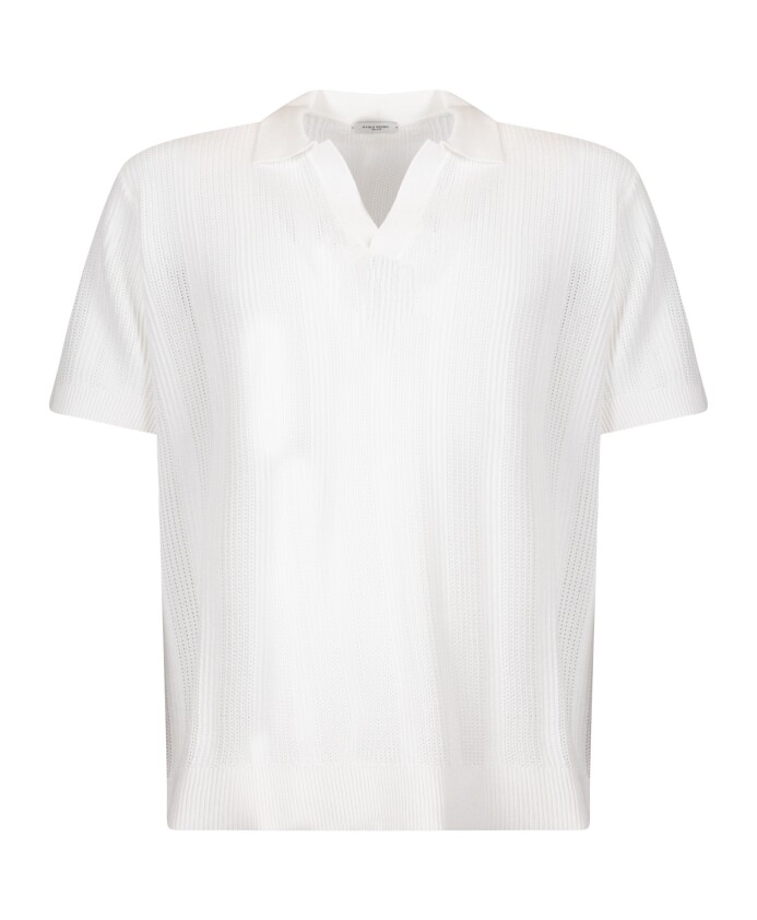 pull-a-manches-courtes-a-motif-diagonal-creme