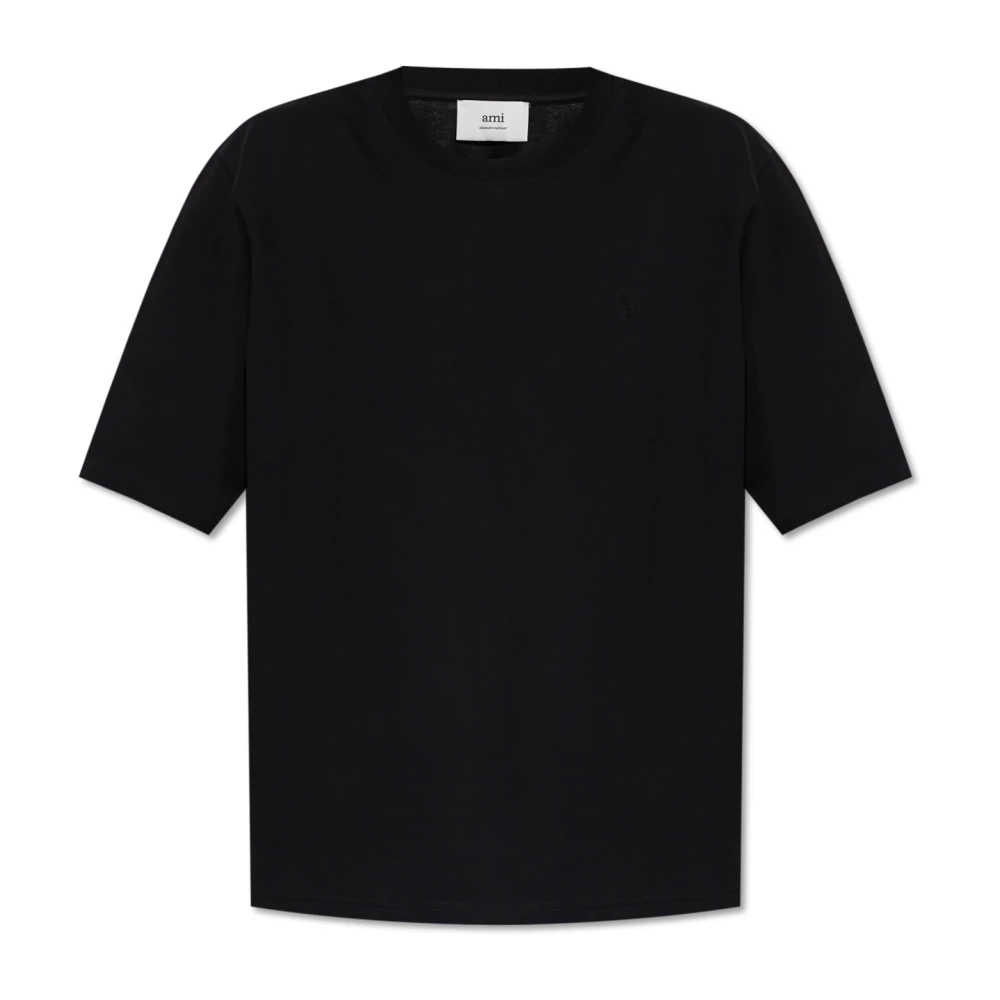 Ami Paris Unisex Black T-Shirts, M, T-Shirt With Logo