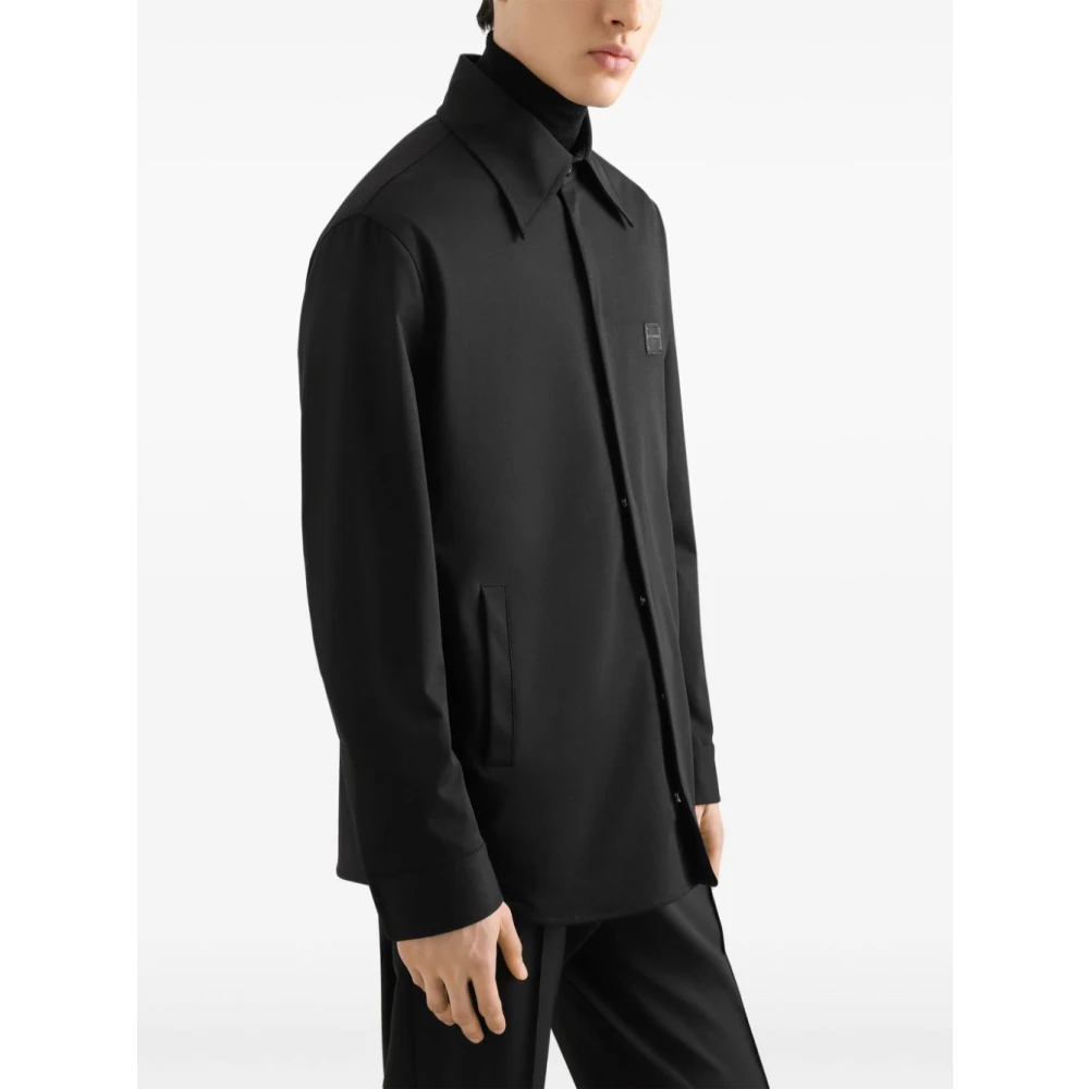 Dolce & Gabbana Zwarte Technische Stof Logo Shirt Black Heren