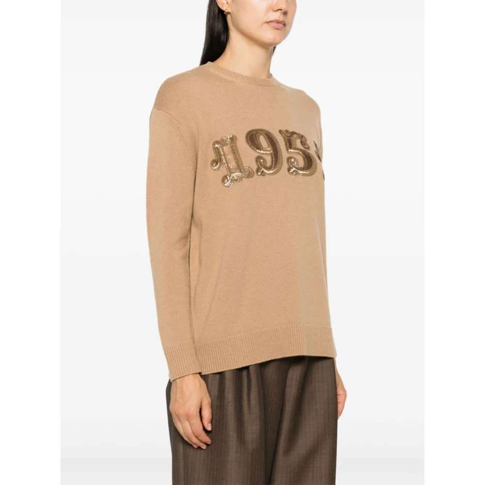 Max Mara Kameelbruine wol-kasjmier trui met pailletten Brown Dames