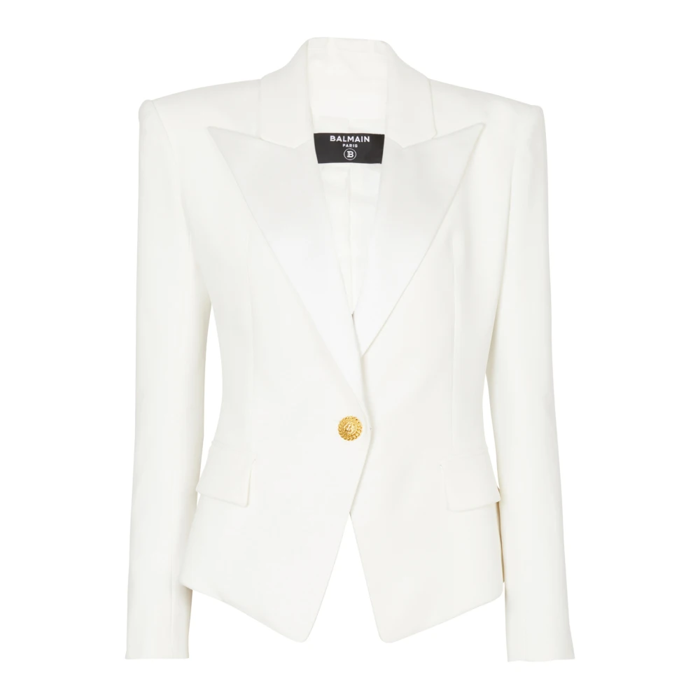 Balmain Enknoop Crepe en Satijnen Jas White Dames
