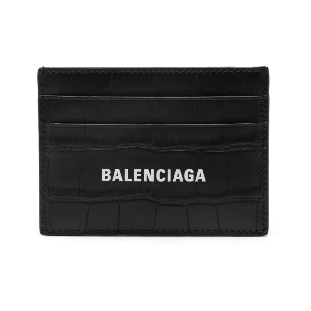 Balenciaga Svart Läder Kontant Logo Korthållare Black, Herr