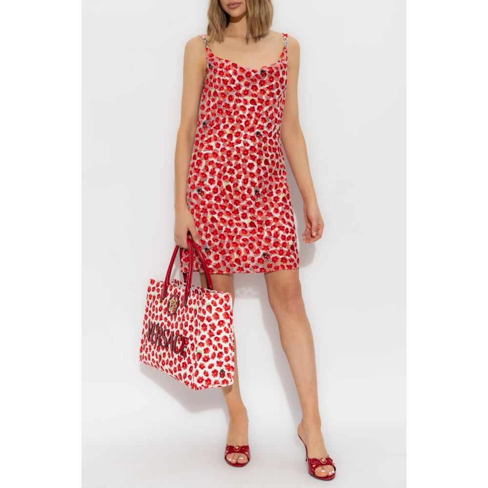 Versace Gedrapeerde jurk met bloemmotief Red Dames