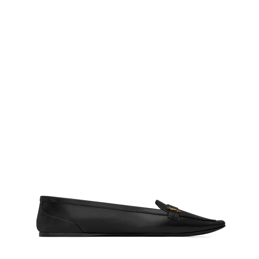 Saint Laurent Svarta platta skor med metallplakett Black, Dam