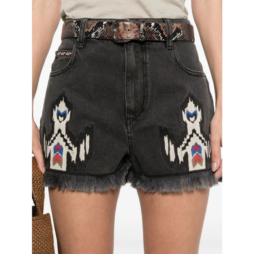 Isabel marant Geborduurde Denim Bermuda Shorts Gray Dames