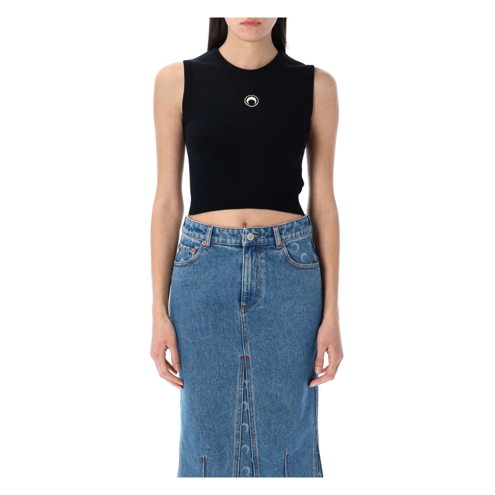 Marine Serre Moon Logo Gebreid Vest Black Dames