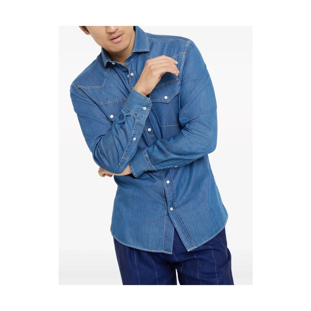 BRUNELLO CUCINELLI Denim drukknoopsluiting overhemd Blue Heren
