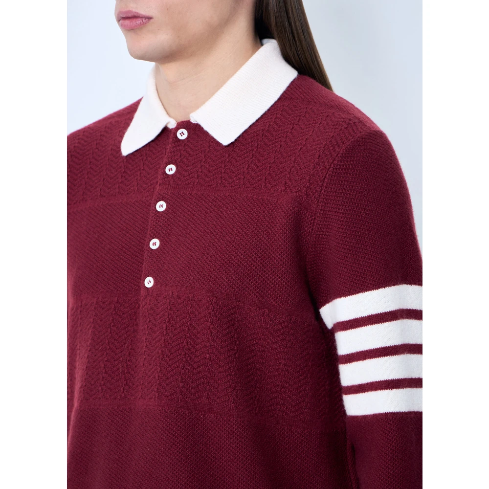 Thom Browne Rugby Gebreide Trui met Vier Strepen Red Heren