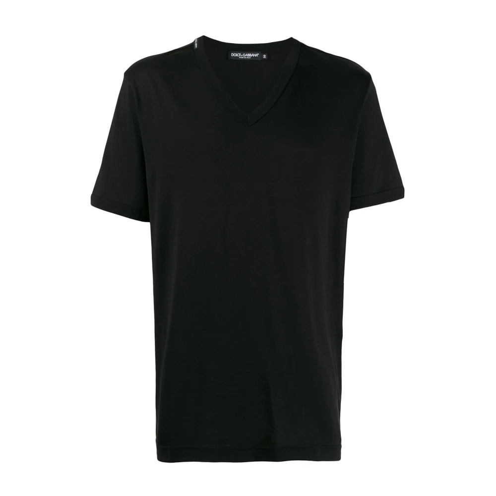 Dolce & Gabbana Zwart V-hals T-shirt met logo Black Heren
