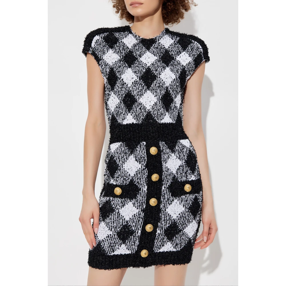 Balmain Mouwloze Tweed Jurk Black Dames