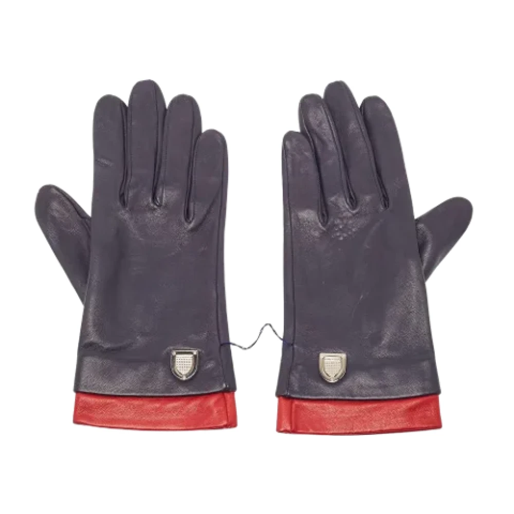 Dior Vintage Pre-owned Leather gloves Blue Dames