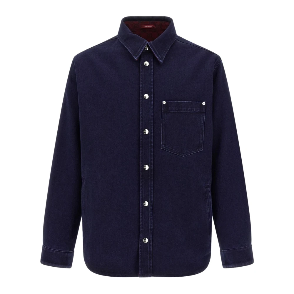 Gucci Men's Blue Casual Shirts, L, Reversible Denim And Flannel Shirt
