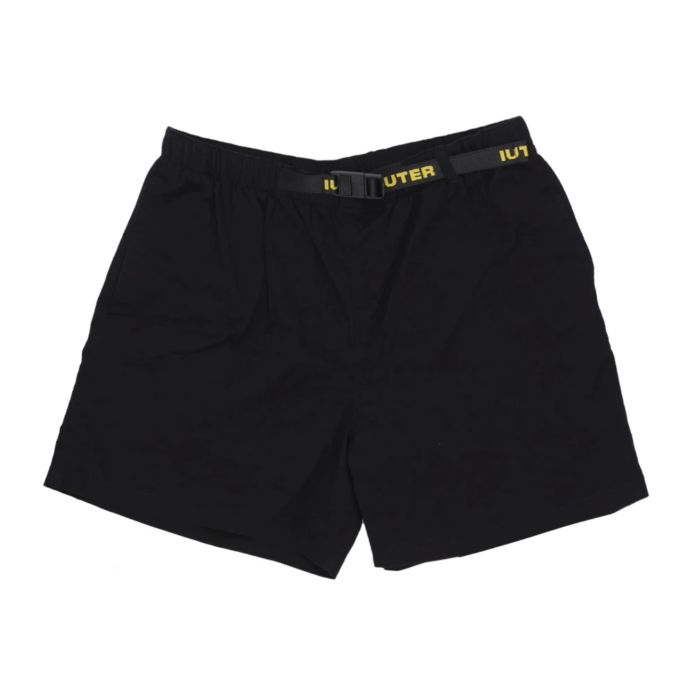 Iuter Zwarte Elastische Taille Shorts Lichtgewicht Stof Black Heren