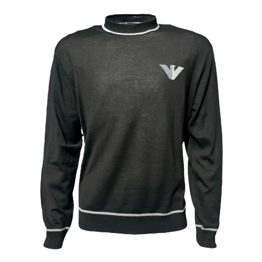 Emporio Armani Zwarte Wol Crewneck Sweatshirt Adelaar Black Heren