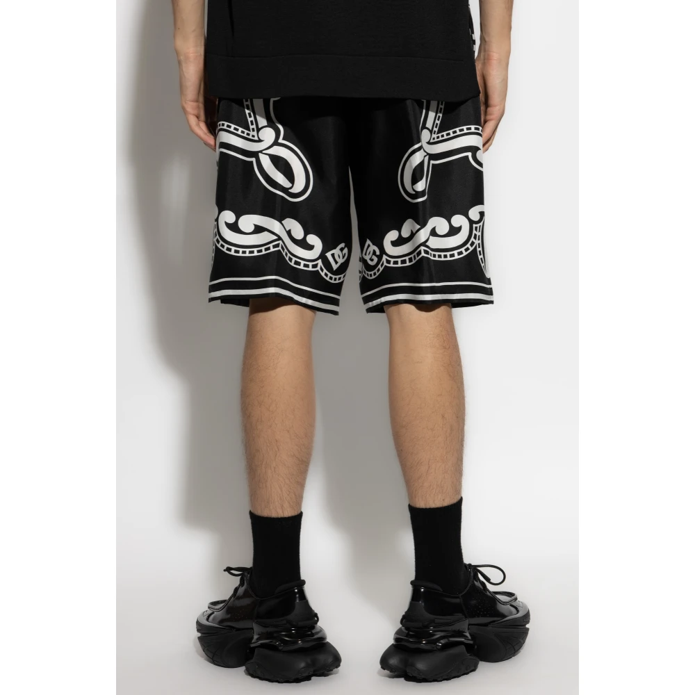 Dolce & Gabbana Zijden shorts met print Black Heren