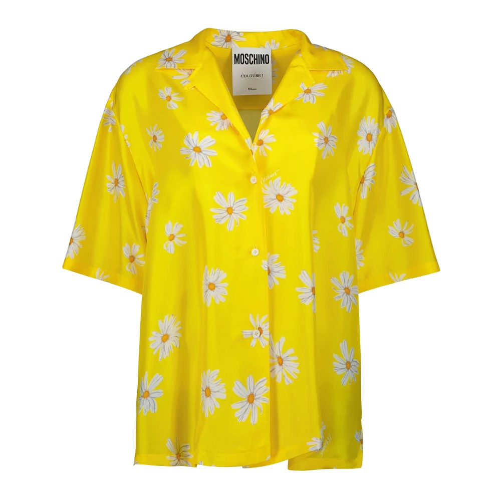 Moschino Zijden Overhemd met Madeliefjesprint Yellow Heren