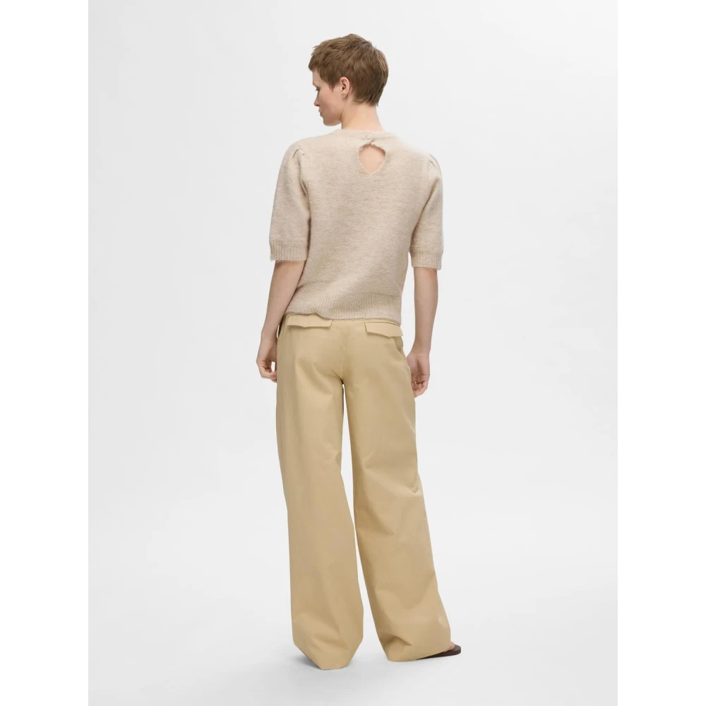 Selected Femme Open Back Knit O-Neck Sweater Beige Dames