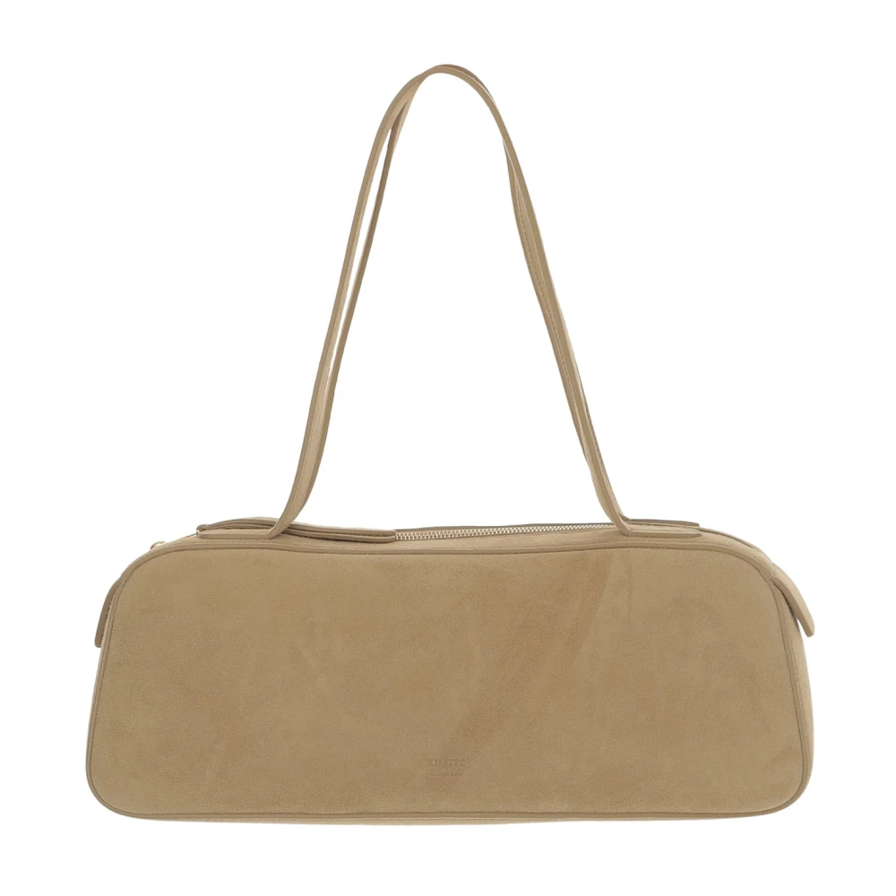 Khaite Women's Beige Shoulder Bags, One Size, Suede Leather Shoulder Bag Top Zip