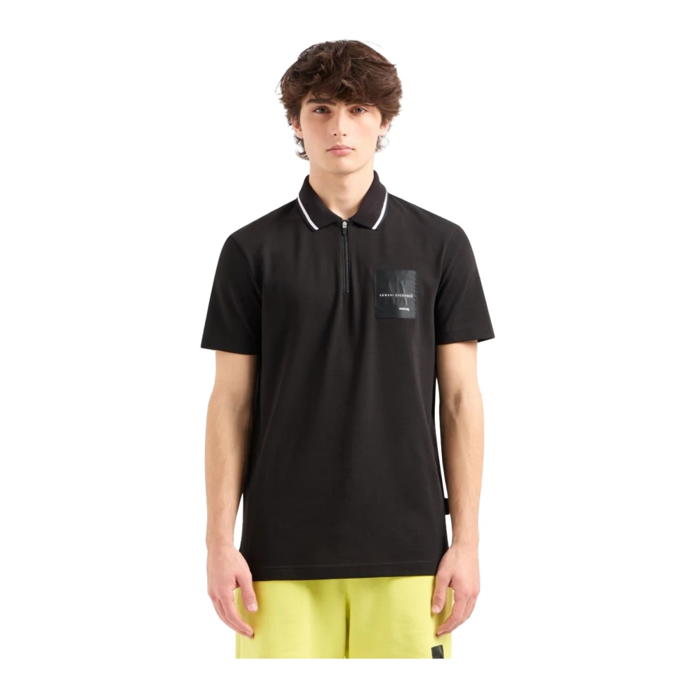Armani Exchange Zip Neck Katoenen Polo Black Heren