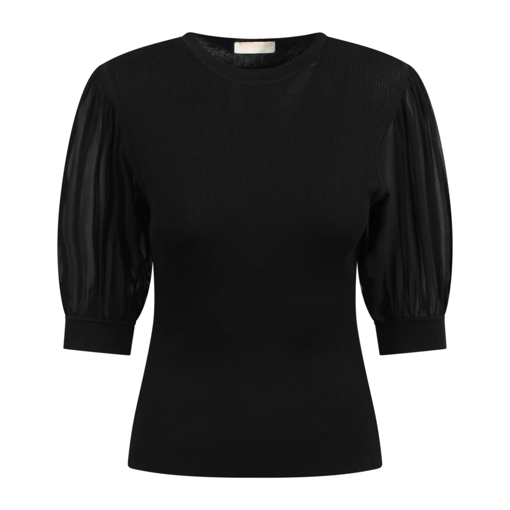 Ulla Johnson Stickad Ballongärm Crew Neck Topp Black, Dam