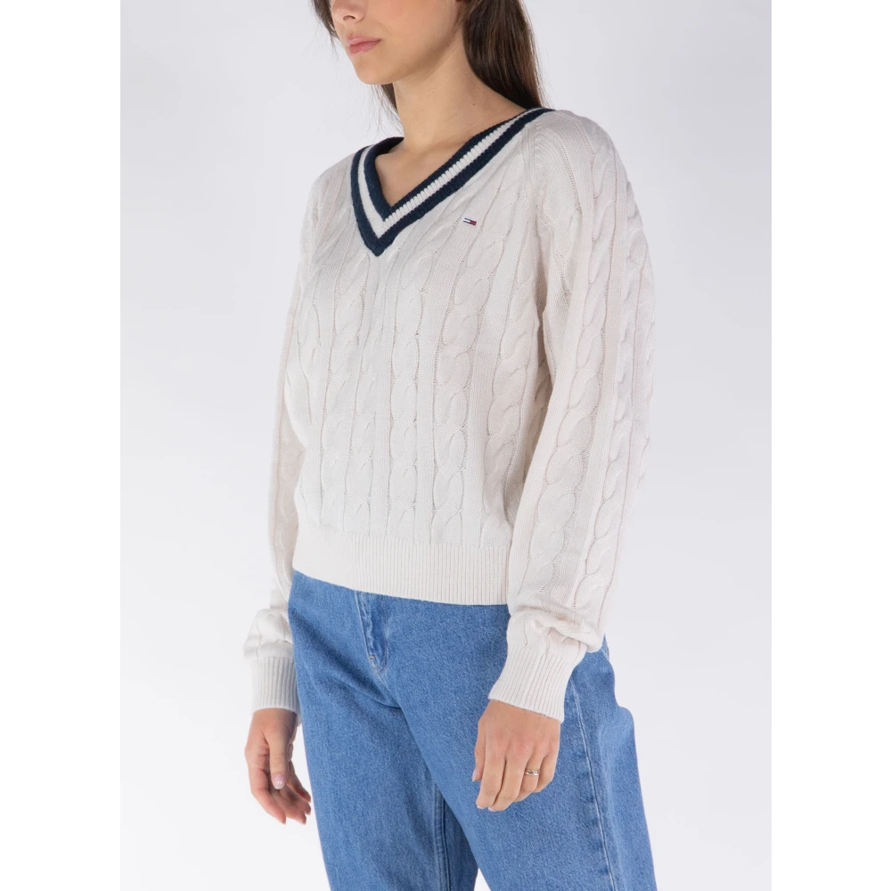 Tommy Jeans V-Hals Trui White Dames