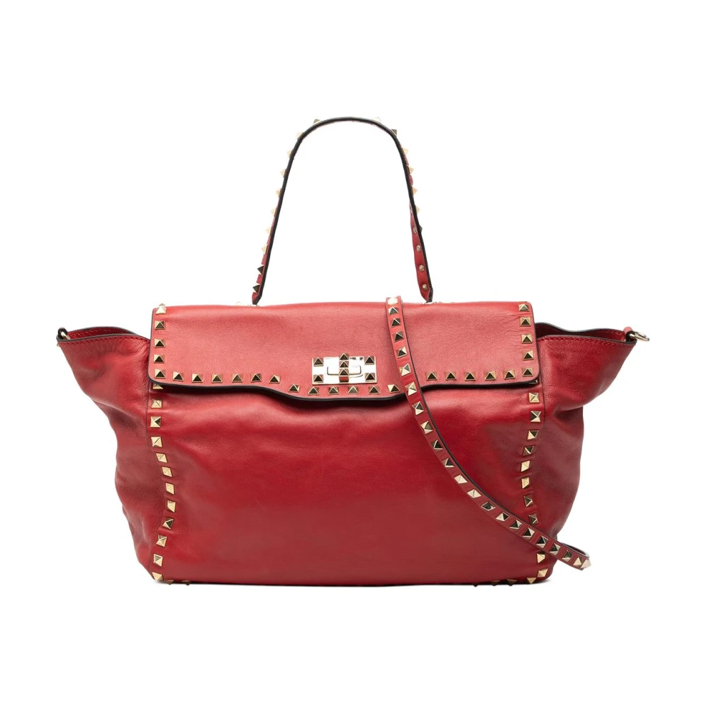 Valentino Vintage Women's Red Pre-Owned Studded Leather Handbag