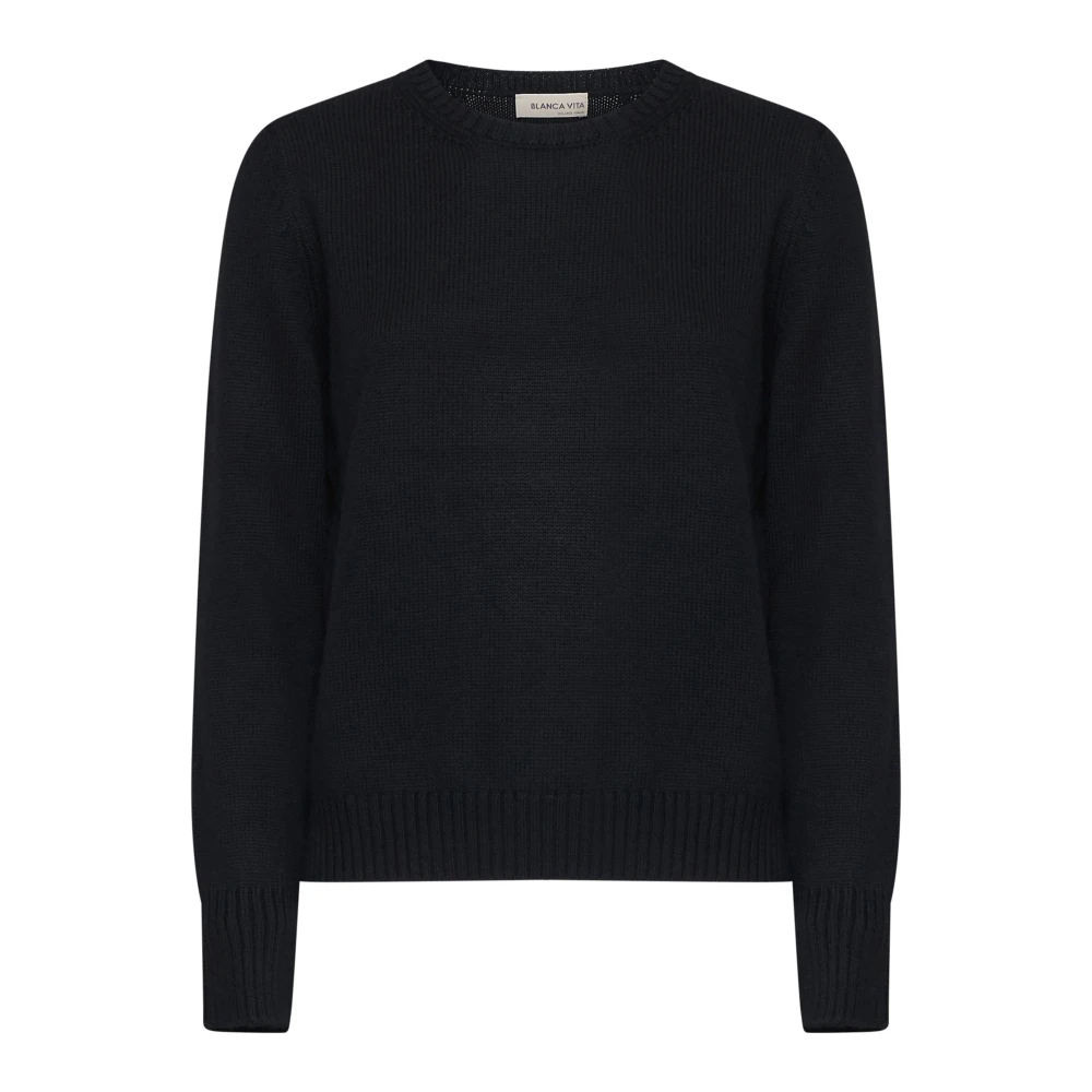 Blanca Vita Ribbed Knit Crewneck Jumper - Female - Round-Neck Knitwear - Black - M - Knitwear