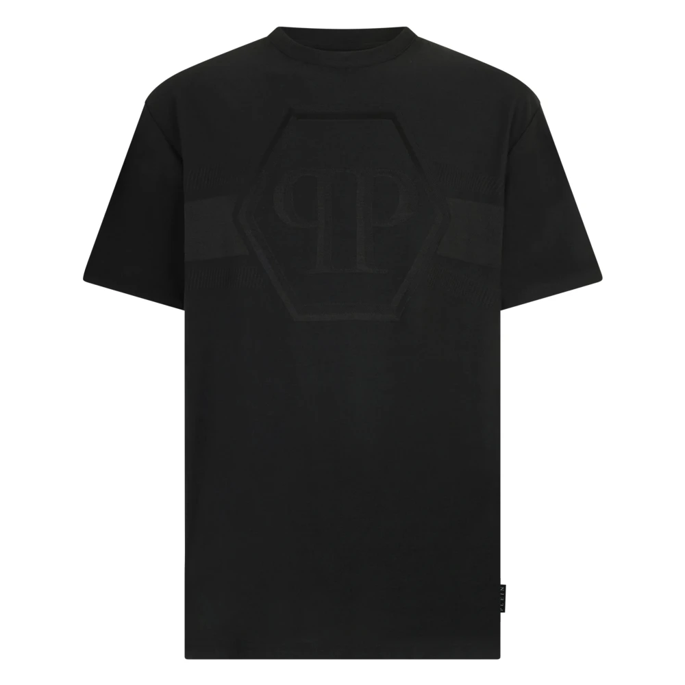 Philipp Plein Men's Black T-Shirts, L, Round Neck T-Shirt Jacquard Hexagon Line