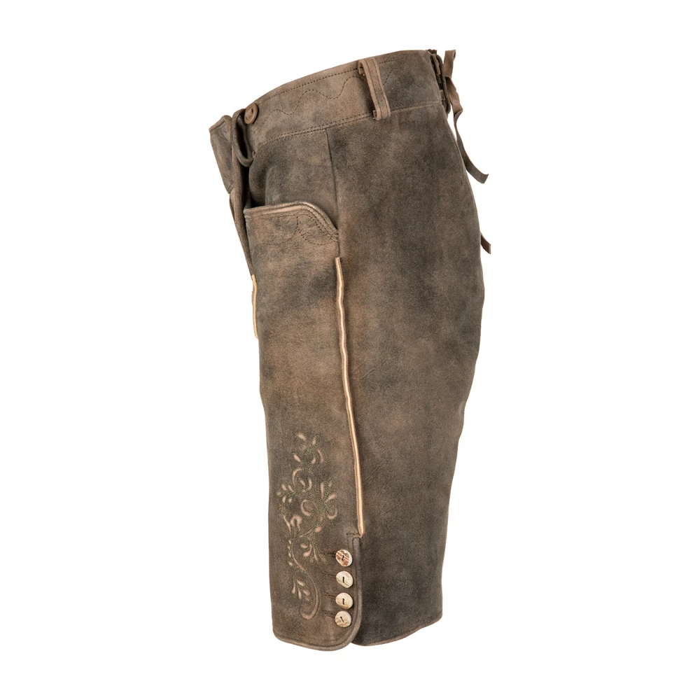 Meindl Klassieke Lederhose van Geitenleer met Hertshoornknopen Brown Heren