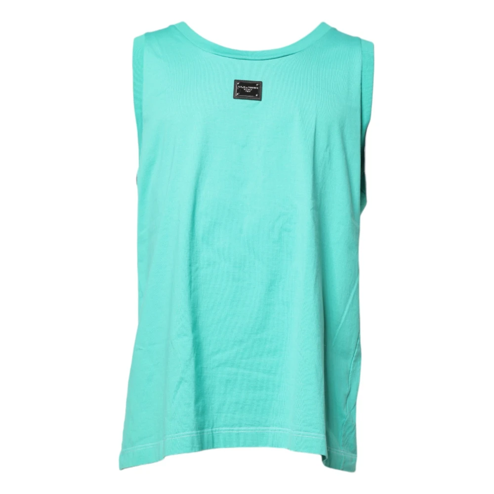 Dolce & Gabbana Men's Green Logo Sleeveless Round Neck T-Shirt