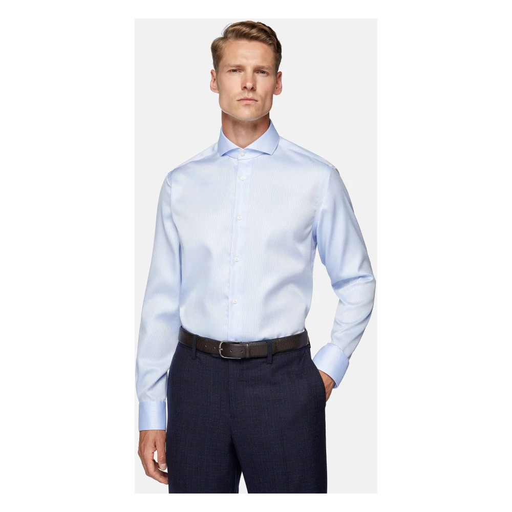 Boggi Milano Ultimate Non-Iron Slim Fit Katoenen Dobby Overhemd Blue Heren