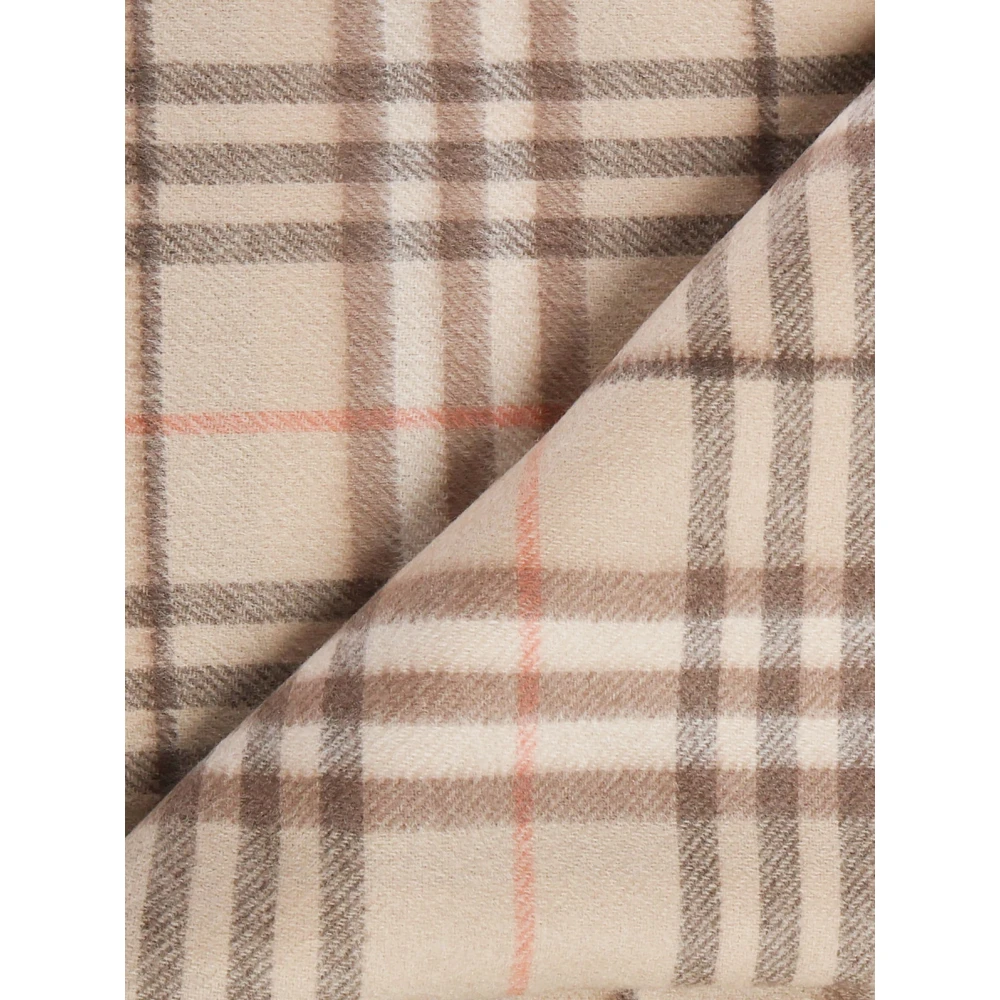 Burberry Geruite Cashmere Sjaal met Franje Beige Dames