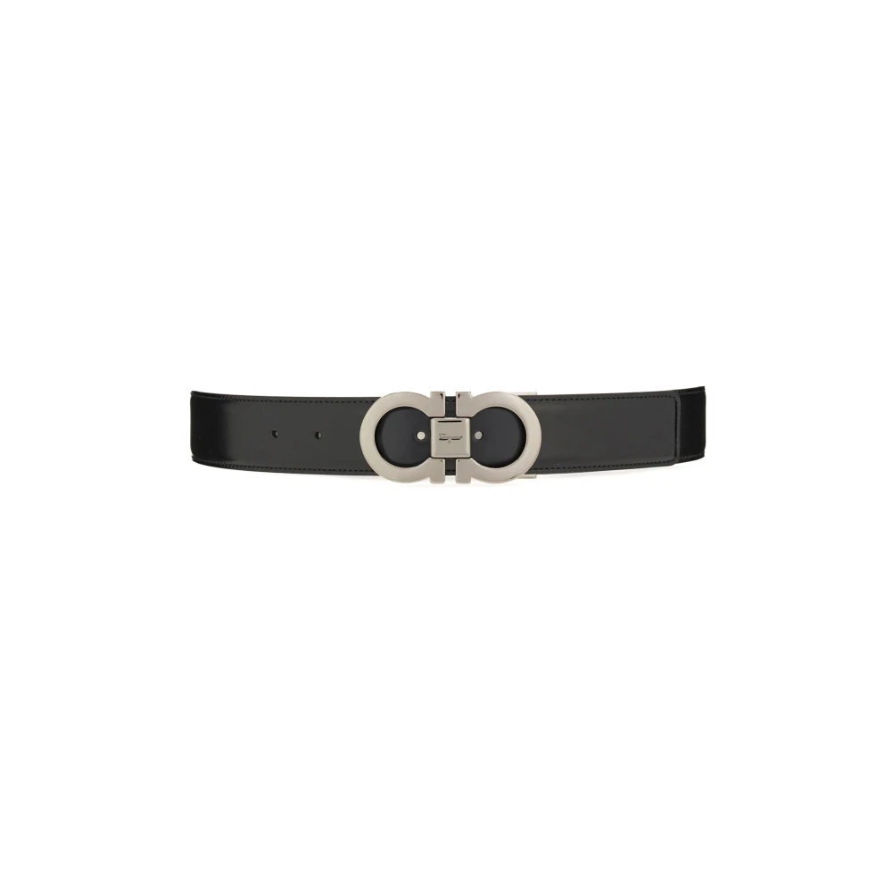 Salvatore Ferragamo Zwart Omkeerbare Kalfsleren Riem met Gancini Gesp Black Heren