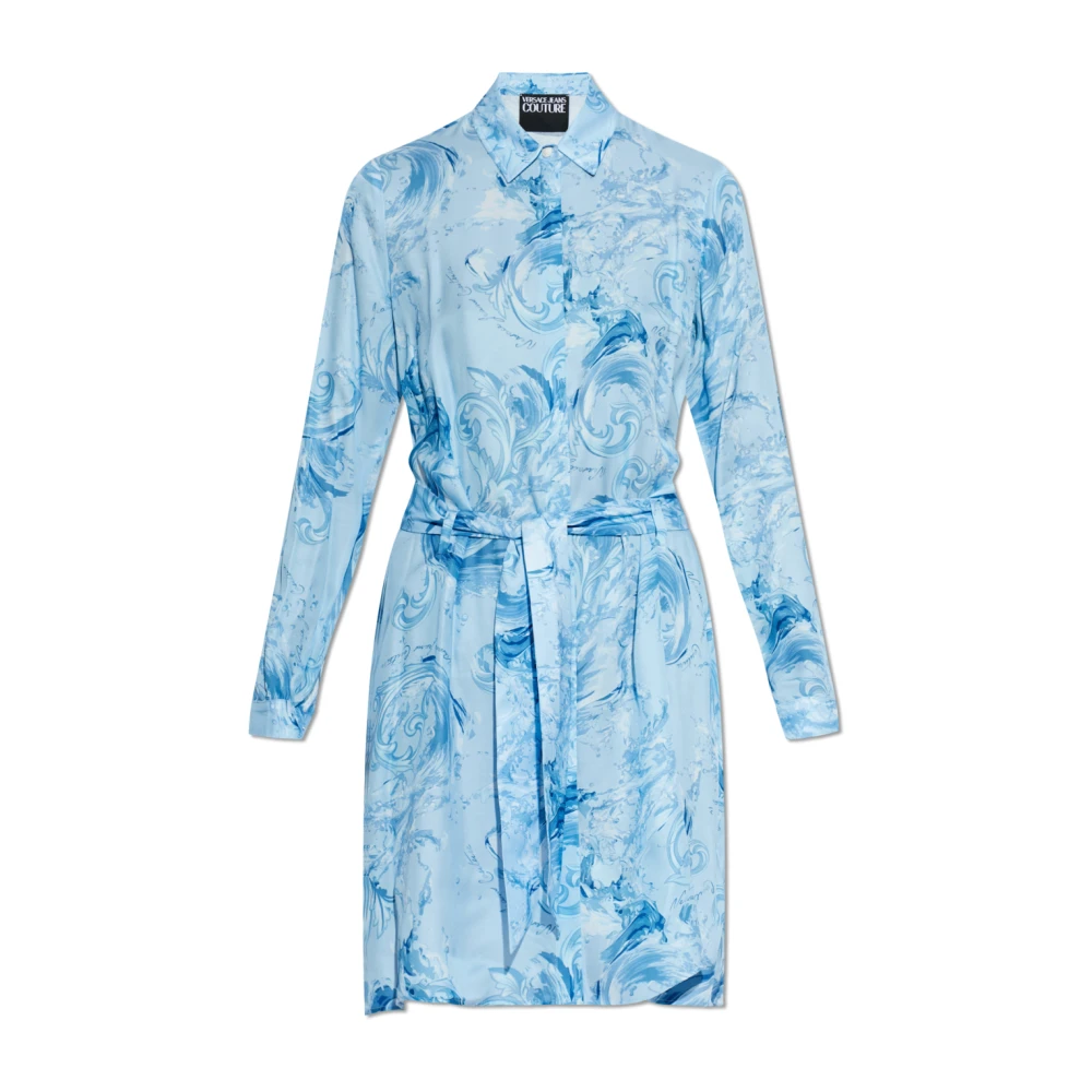 Versace Jeans Couture Donna Blu - Abito Camicia In Twill Di Viscosa Stampata - Dresses - M