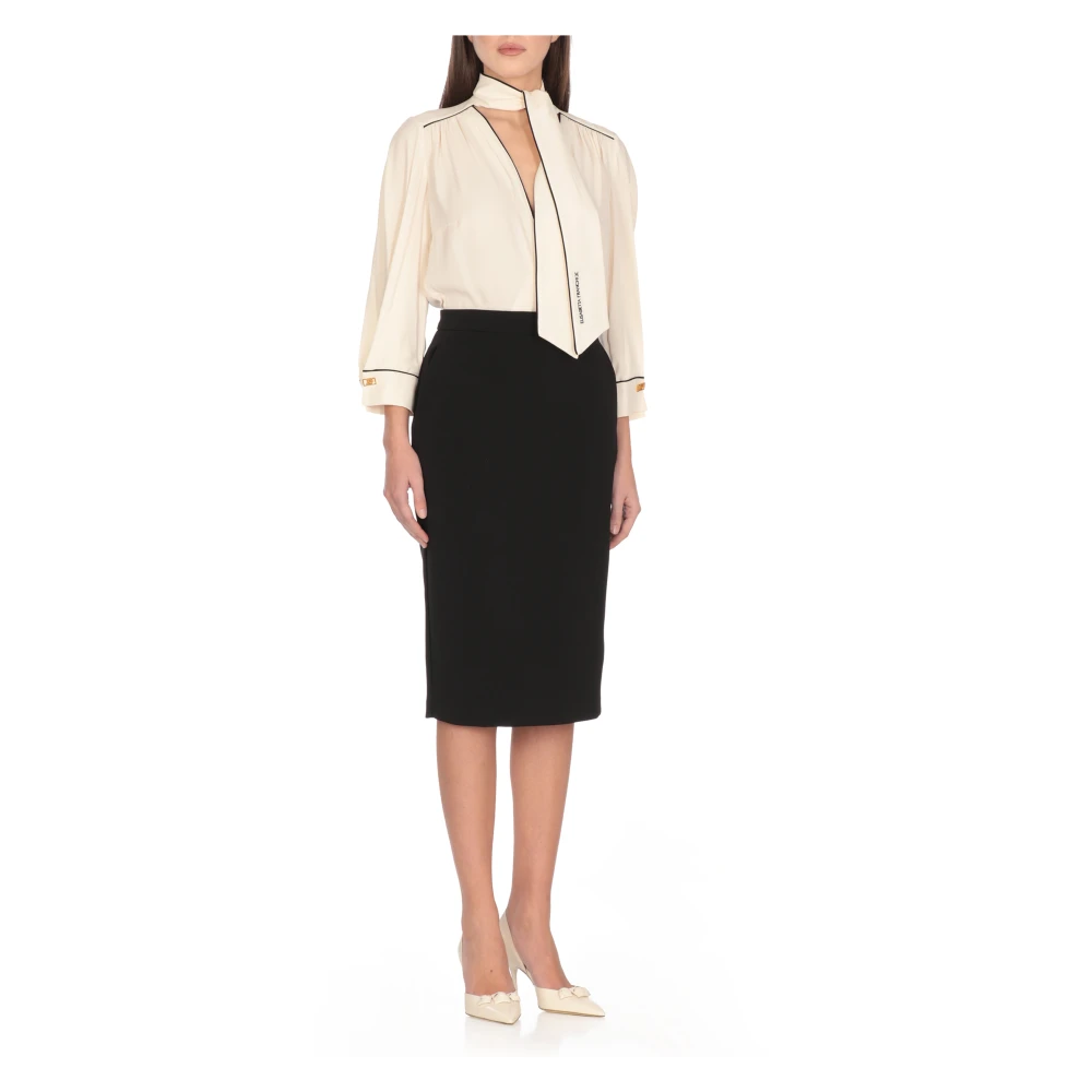 Elisabetta Franchi V-hals viscose jurk in ivoor en zwart Multicolor Dames