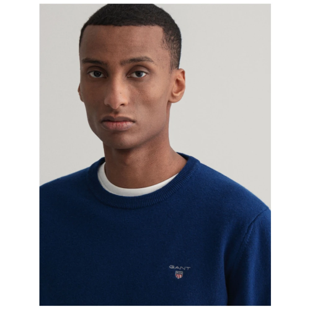 Gant Extra Fijne Wol Ronde Hals Trui Blue Heren