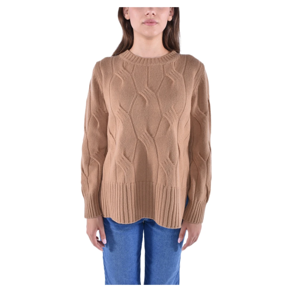 Kangra Women's Brown Braided Wool Cashmere Jumper - Round-Neck Knitwear - M - Knitwear