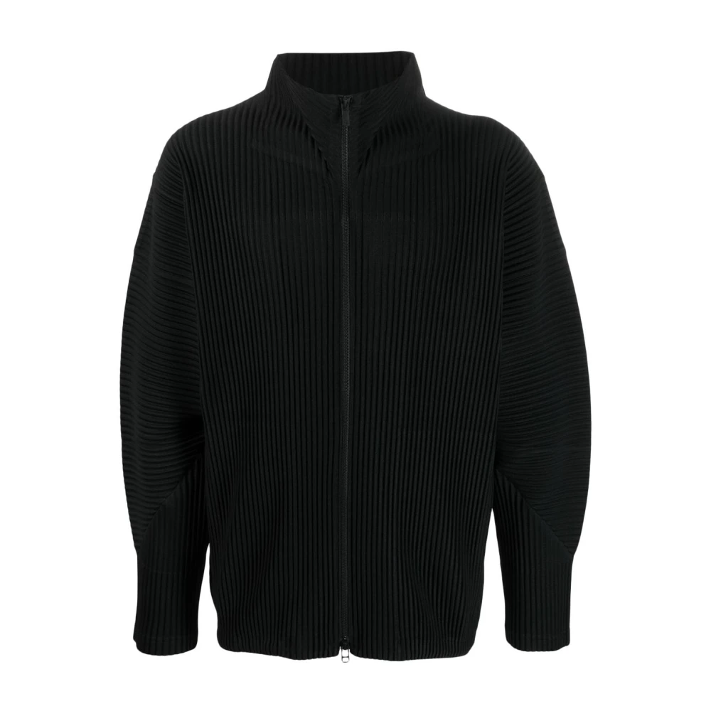 Issey Miyake Zwarte Geplooide Rits Cardigan Sweaters Black Heren