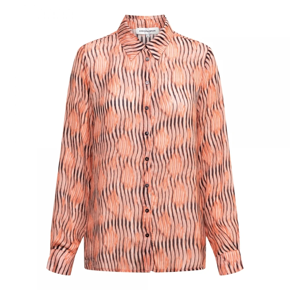 &Co Woman Bamboe Lange Blouse met Kraag Multicolor Dames