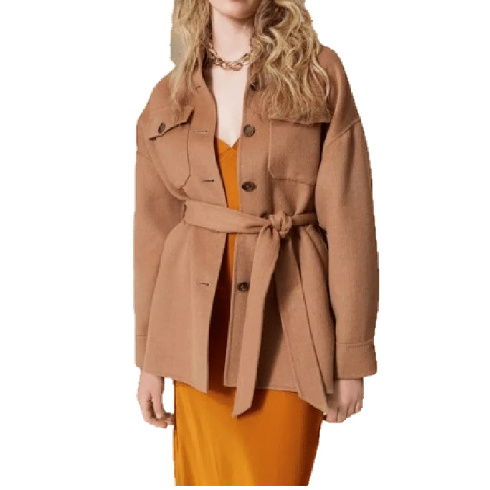 Twinset Korte dubbele wollen cabanjas Brown Dames