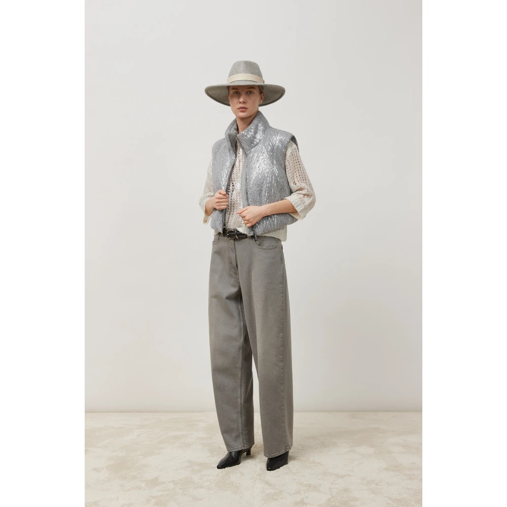 PESERICO Denim baggy oversized broek Gray Dames