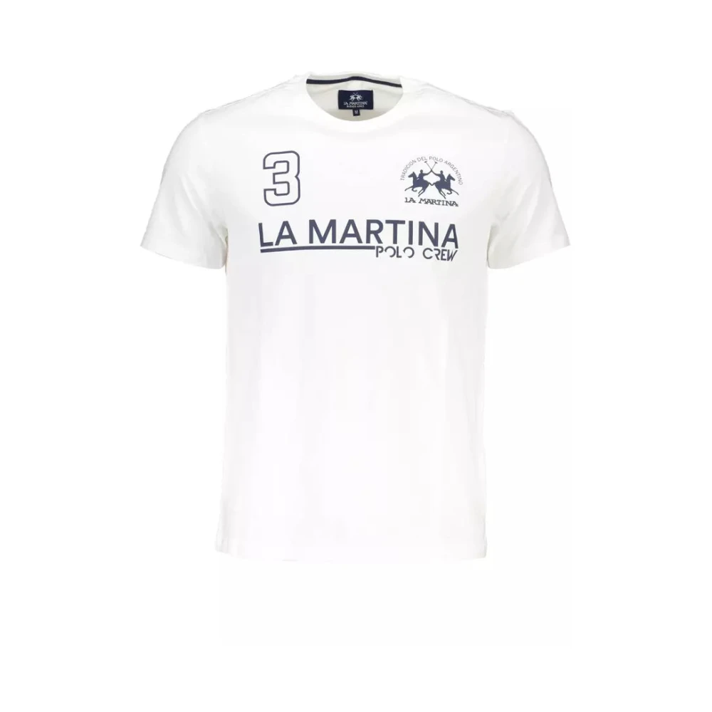 LA MARTINA Wit Katoenen T-Shirt Korte Mouwen Regular Fit Ronde Hals Print White Heren