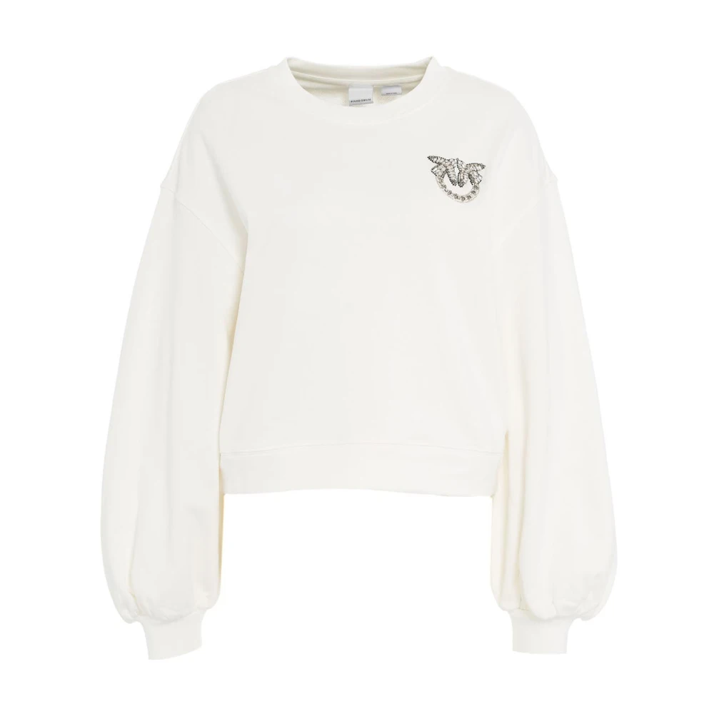 Pinko Love Birds Geborduurde Boxy Sweater Wit White Dames