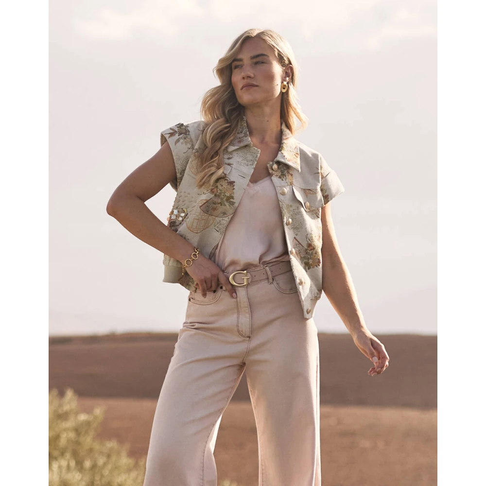 Nukus Geborduurde Top in Amy Stijl Beige Dames