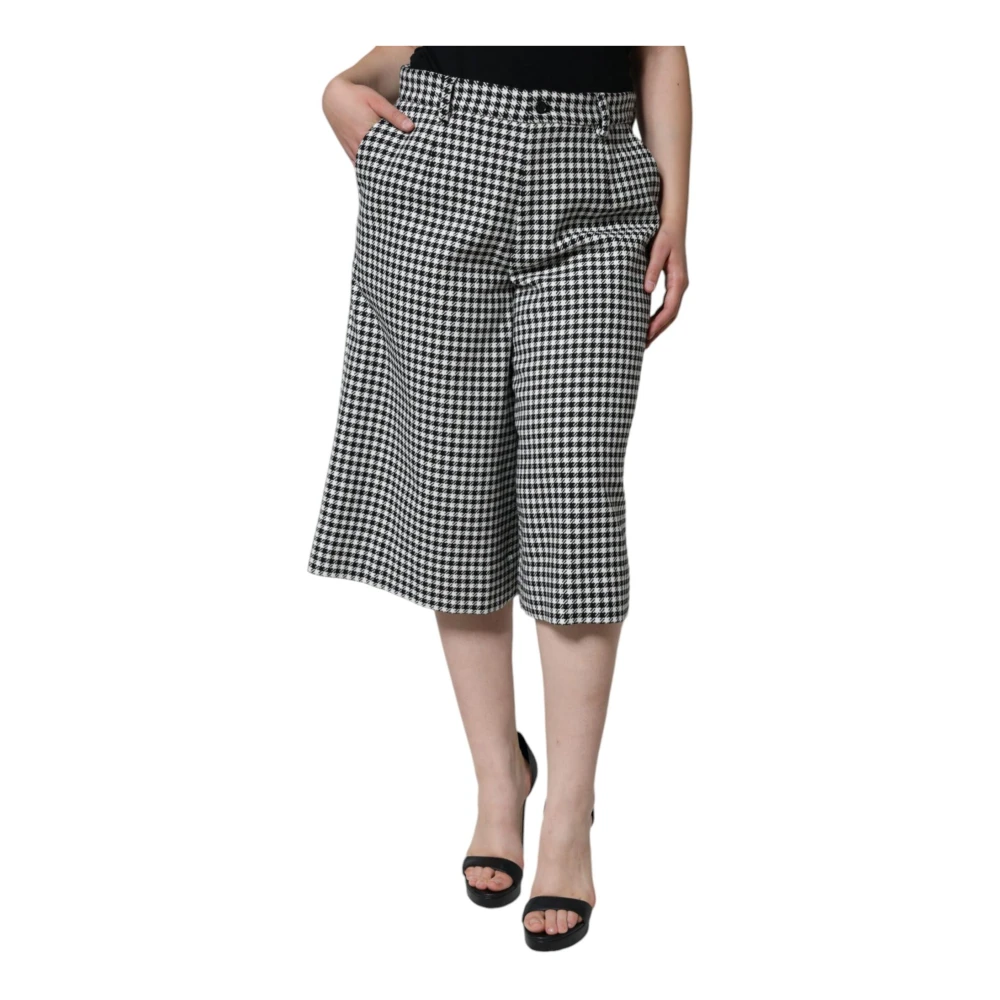 Dolce & Gabbana Women's Multicolor Bermudas, Xl, Houndstooth Wide Leg Trousers Zipper Closure