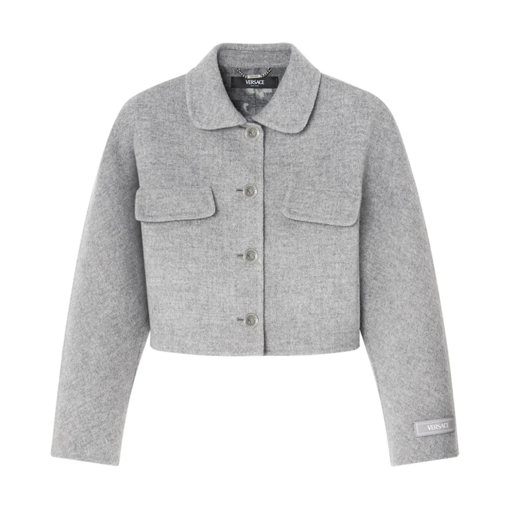 Versace Grijze Wol Kasjmier Korte Jas Gray Dames