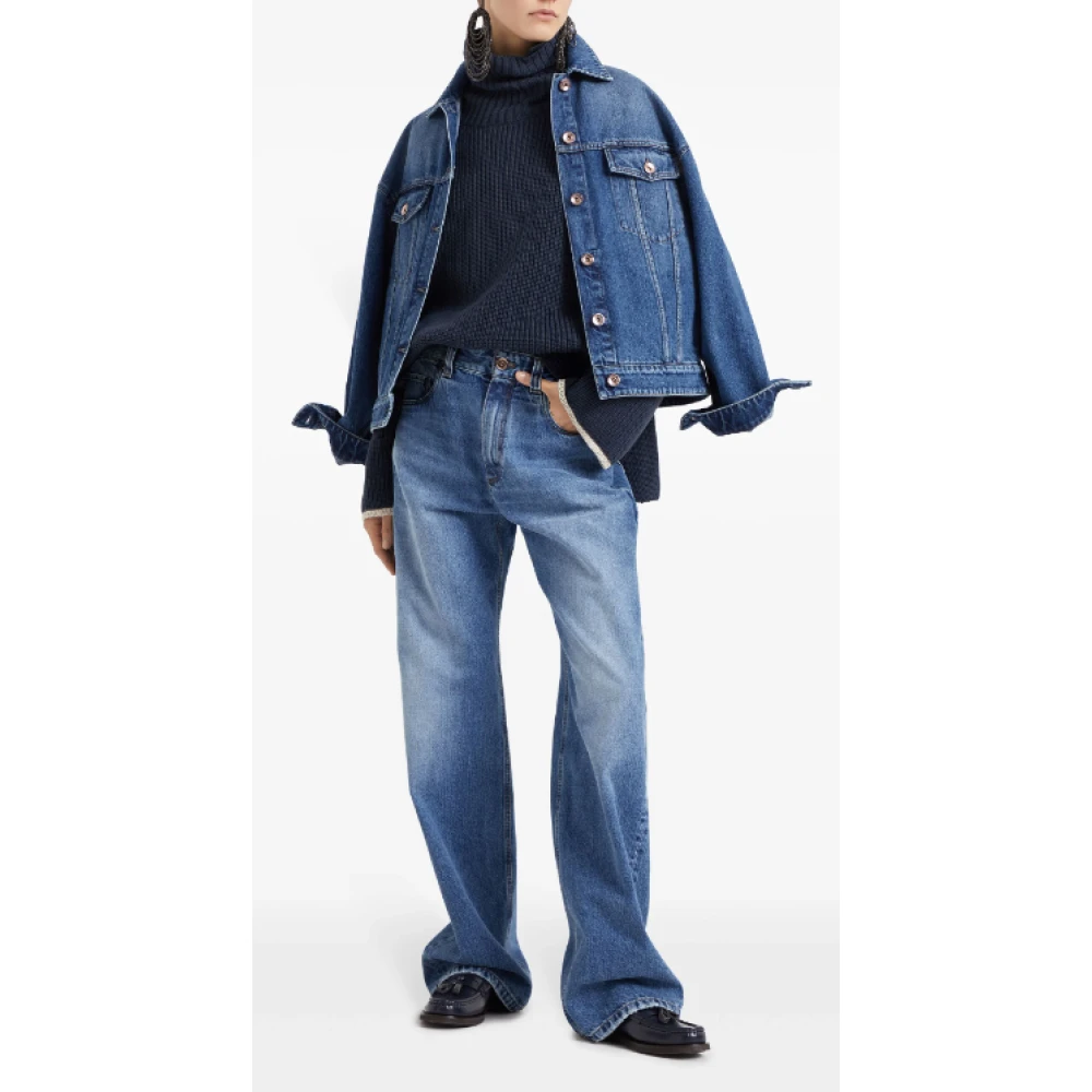 BRUNELLO CUCINELLI Blauwe Denim Jack Klassieke Stijl Blue Dames